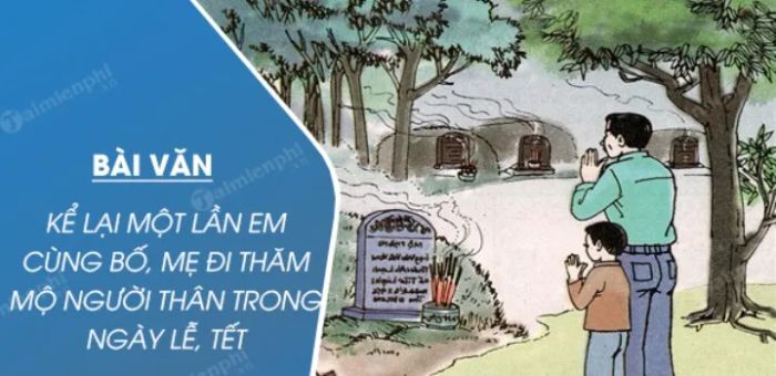 Tranh minh họa: Cảnh tảo mộ ngày Tết với những người con cháu quây quần bên phần mộ tổ tiên, tay cầm những nén nhang thơm nghi ngút khói. (Nguồn: Internet)