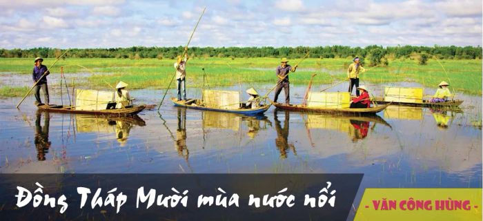 Hình ảnh minh họa sống động về cảnh quan Đồng Tháp Mười mùa nước nổi (Nguồn: Internet)