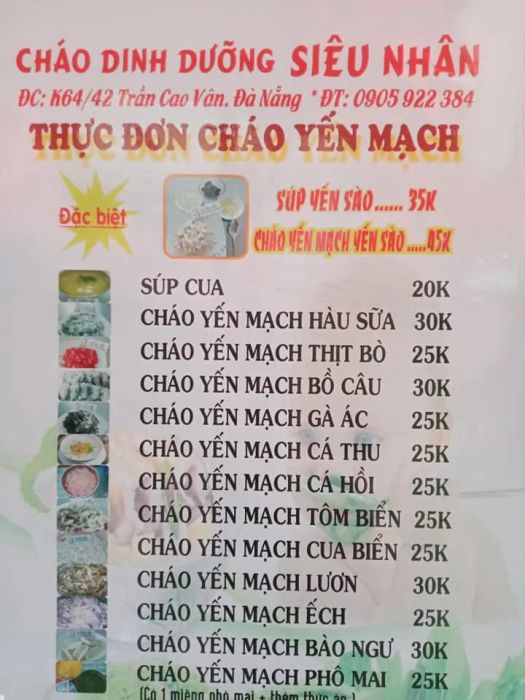Thực đơn đa dạng và hấp dẫn tại Cháo Dinh Dưỡng Siêu Nhân