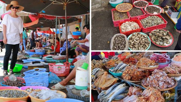 Không gian nhộn nhịp đầy màu sắc tại chợ hải sản Phú Lộc