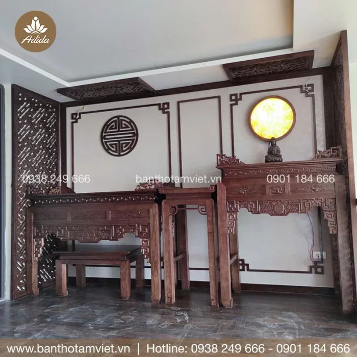Bàn thờ Tâm Việt ảnh 1 - Kiệt tác từ gỗ tự nhiên với đường nét chạm khắc tinh xảo
