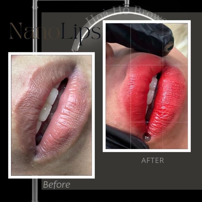 Hình ảnh thực tế về kết quả phun môi tại Hoà Hồ Brows Academy