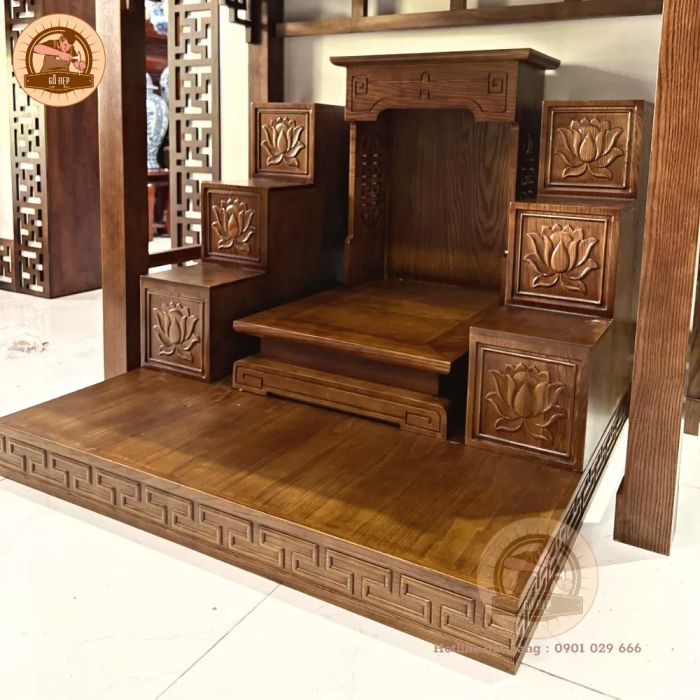 Bàn thờ Gỗ Đẹp ảnh 1 - Tác phẩm nghệ thuật từ gỗ tự nhiên với đường nét chạm khắc tinh xảo