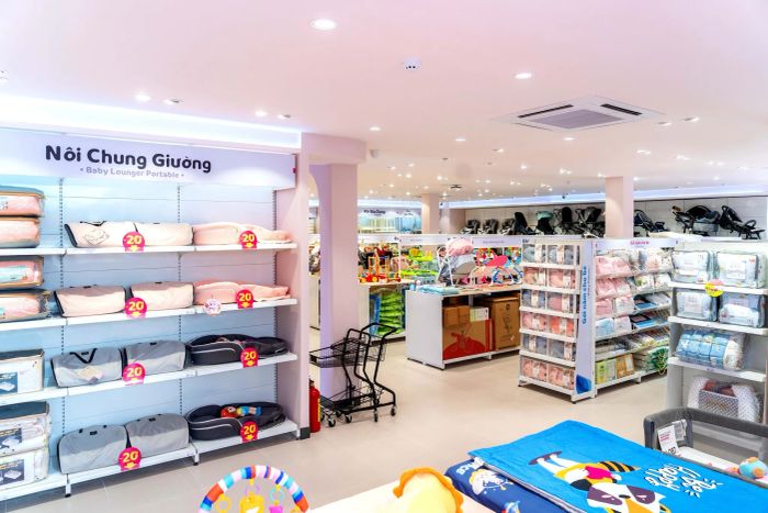 Góc nhìn toàn cảnh khu vực đồ chơi giáo dục tại Siêu thị Con Cưng - nơi trưng bày đa dạng các sản phẩm phát triển trí tuệ và kỹ năng cho bé