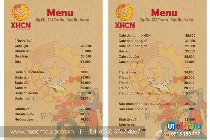 Mẫu thiết kế menu ấn tượng từ Xưởng in Sắc Màu