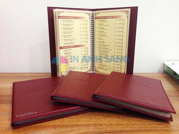 Hình ảnh mẫu menu bìa da cao cấp từ In Nhanh Ánh Sáng