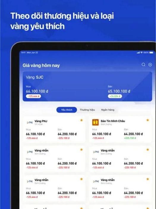 Hình ảnh minh họa ứng dụng Giá Vàng Việt Nam