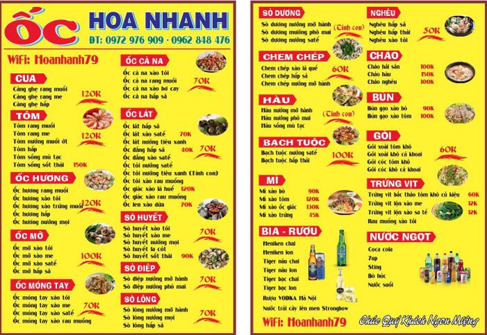 Thực đơn đa dạng tại Ốc Hoa Nhanh - Ảnh 3