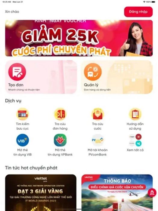 Hình ảnh trải nghiệm ứng dụng Viettel Post