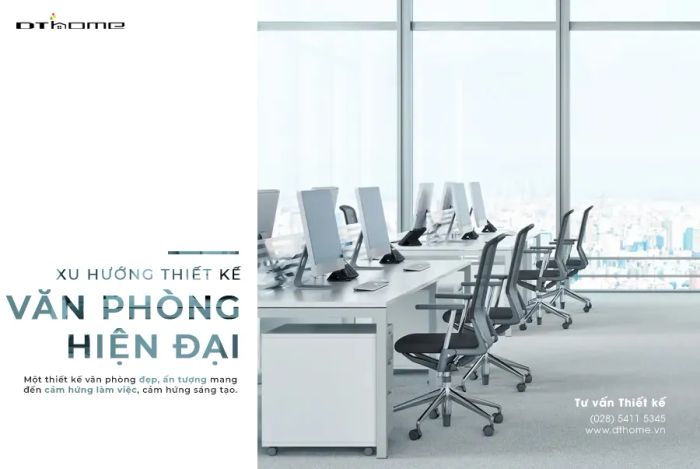Hình ảnh không gian văn phòng hiện đại do DThome thiết kế