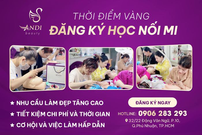 Học viên thực hành kỹ thuật nối mi chuyên nghiệp