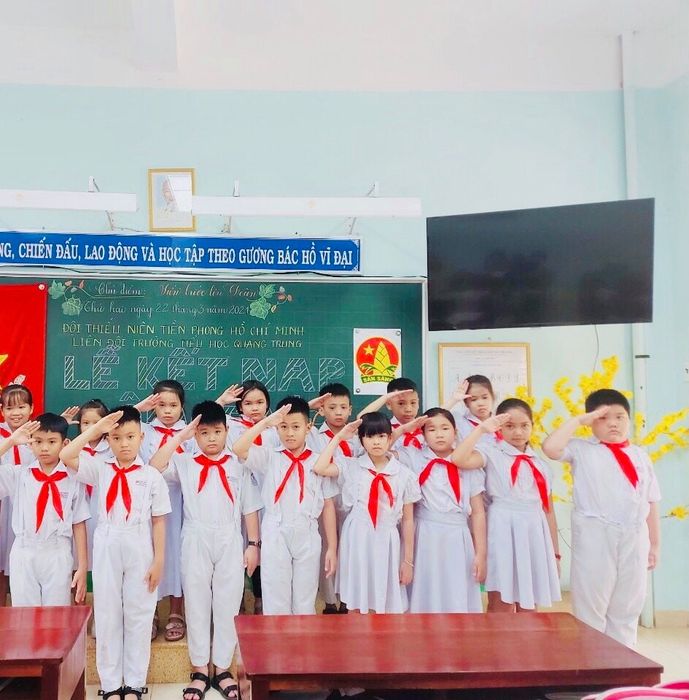 Góc sân trường rợp bóng phượng vĩ tại Trường Tiểu học Quang Trung