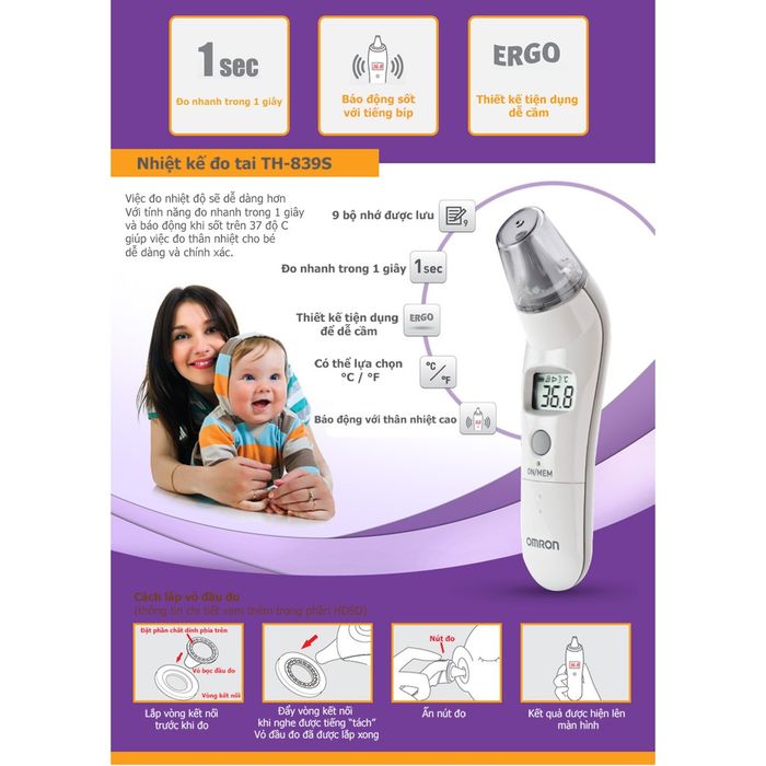 Hình ảnh minh họa nhiệt kế Omron TH839S trong quá trình sử dụng