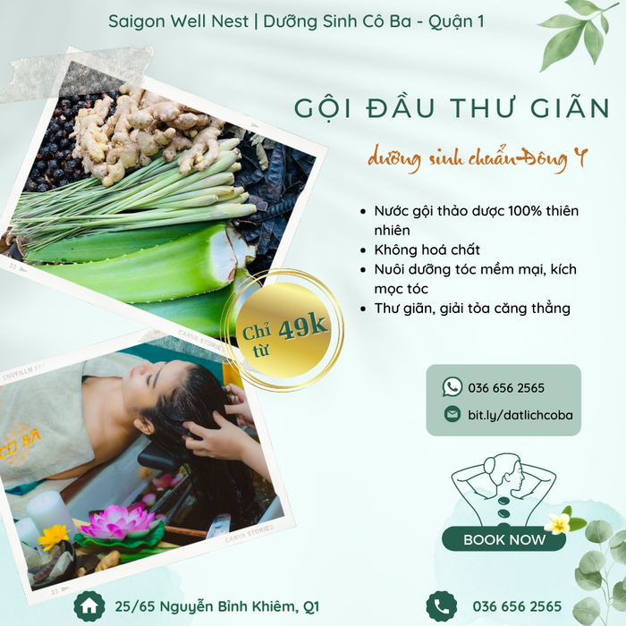 Quy trình gội đầu thảo dược đặc biệt tại Dưỡng Sinh Cô Ba