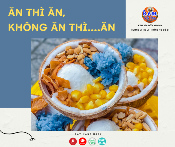 Hình ảnh những ly kem xôi dừa đầy màu sắc và hấp dẫn tại Kem Xôi Dừa Yummy