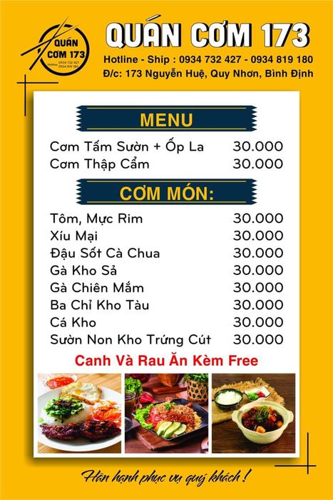 Không gian ấm cúng và món ăn hấp dẫn tại Cơm Tấm 173