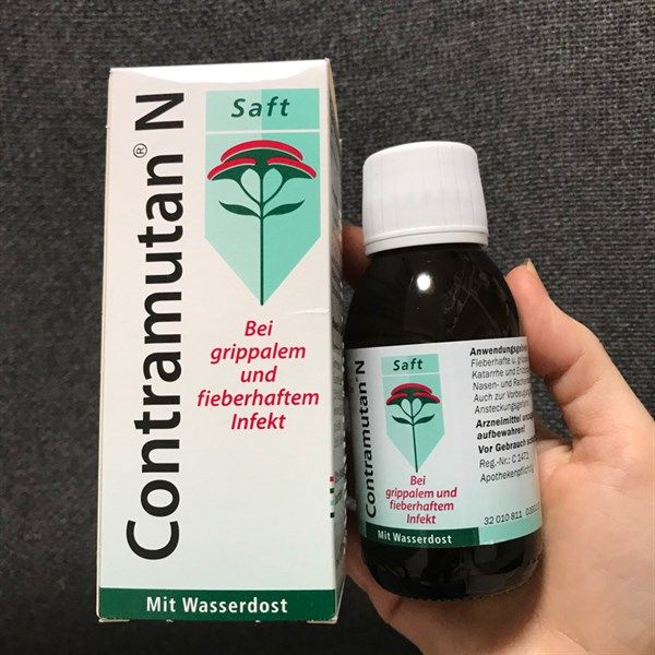 Hình ảnh thực tế Siro Contramutan N - Thiết kế chai nhỏ gọn, nhãn hiệu rõ ràng