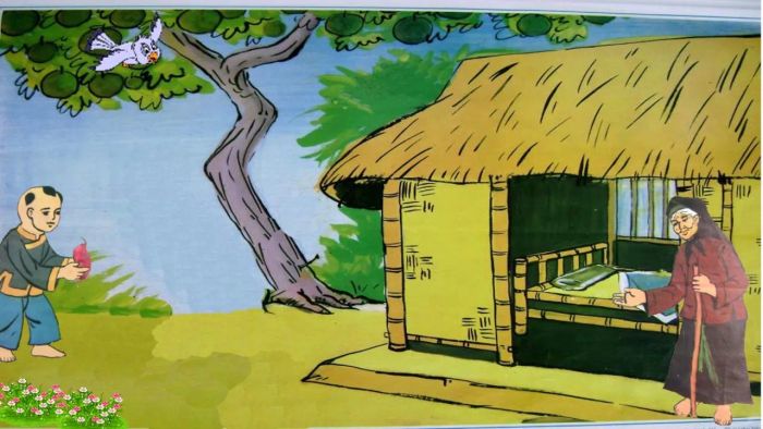 Bức tranh minh họa số 1 - Khoảnh khắc cậu bé khám phá củ khoai lang kỳ diệu (Nguồn: Kho tư liệu giáo dục trực tuyến)