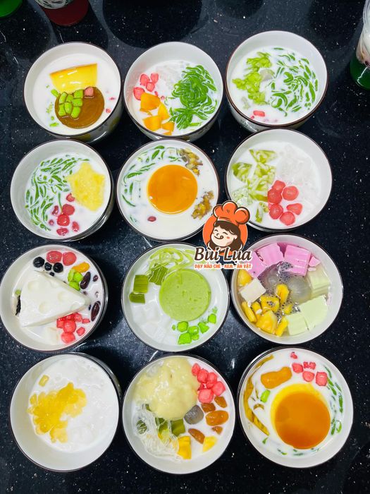 Ảnh 2: Thành quả từ lớp học chè Bùi Lụa - những món chè thơm ngon, trình bày đẹp mắt.