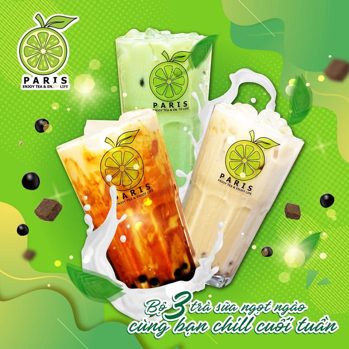 Trà Paris ảnh 2 - Góc nhìn cận cảnh về những ly trà sữa nghệ thuật với lớp topping hấp dẫn, trình bày tinh tế