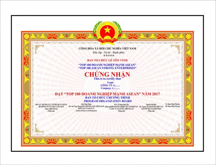 Mẫu giấy khen cao cấp tại In Thiên Hằng