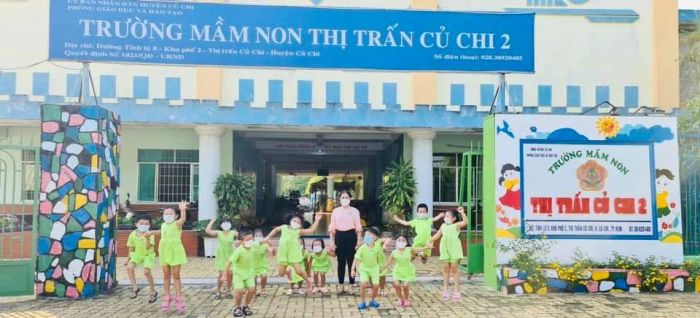 Khuôn viên xanh mát của Trường Mầm non Thị trấn Củ Chi 2