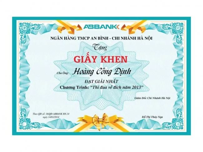 Hình ảnh mẫu giấy khen cao cấp tại Công ty In ấn Thương Hiệu Hà Nội
