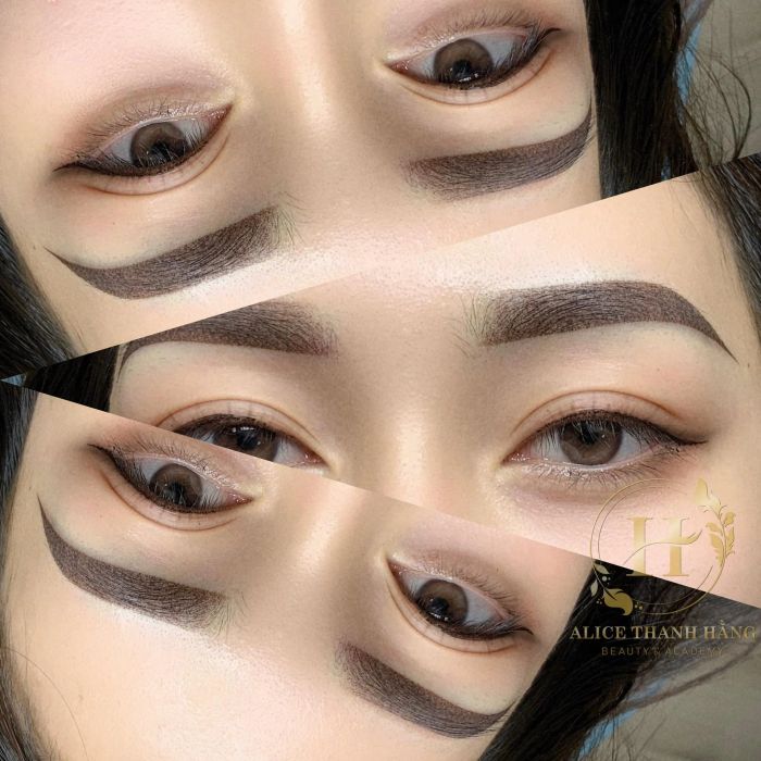 Hình ảnh thực tế về không gian sang trọng và các tác phẩm phun xăm nghệ thuật tại Alice Thanh Hằng Beauty & Academy