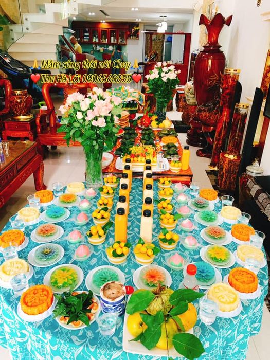 Hình ảnh mâm cúng thôi nôi của Thu Hà Lội