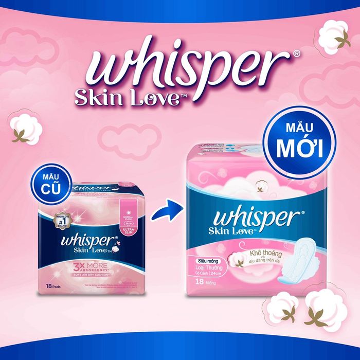 Băng Vệ Sinh Whisper Skin Love Mặt Bông Siêu Mỏng Cánh - Siêu Dài 31cm hình ảnh 1
