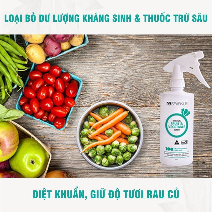 Hình ảnh minh họa quy trình sử dụng Nước rửa rau quả Resparkle