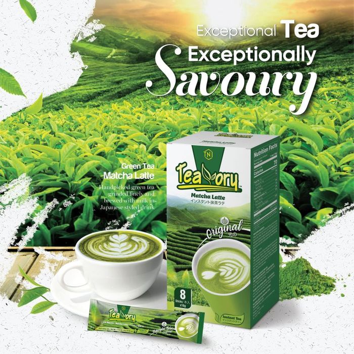 Hình ảnh thực tế Trà sữa Matcha Latte Teavory - Gói màu xanh ngọc sang trọng