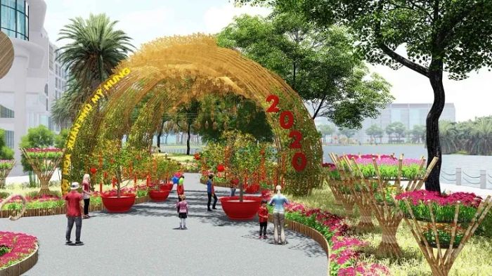 Không gian hội hoa rực rỡ bên Hồ Bán Nguyệt (Nguồn: Sưu tầm)