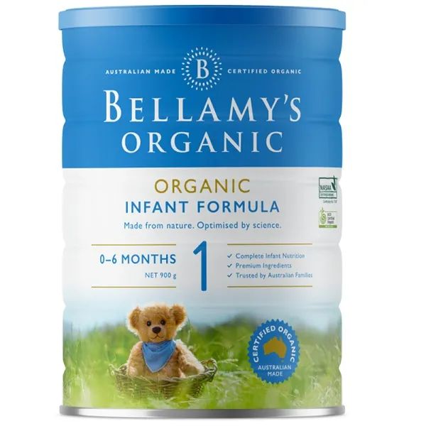 Hình ảnh Sữa Bellamy's Organic - Thiết kế hộp sang trọng tông xanh lá đặc trưng, biểu tượng hữu cơ chuẩn Úc.