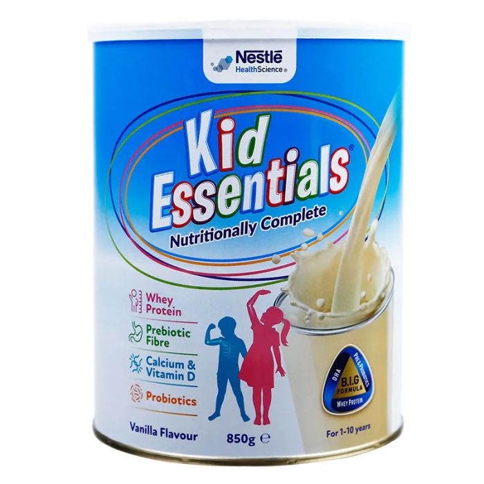 Hình ảnh chân thực Sữa Kid Essentials Úc - Thiết kế hộp sang trọng màu xanh ngọc, nổi bật thương hiệu Nestlé uy tín hàng đầu.