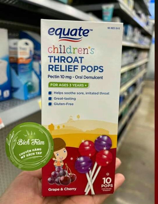 Kẹo mút trị ho Equate Children's Throat Relief Pops - Hình ảnh minh họa