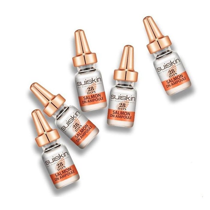 Ảnh minh họa 1: Suiskin Salmon DN Ampoule 28 Days - Tinh chất vàng phục hồi da mụn với chiết xuất DNA cá hồi Bắc Âu