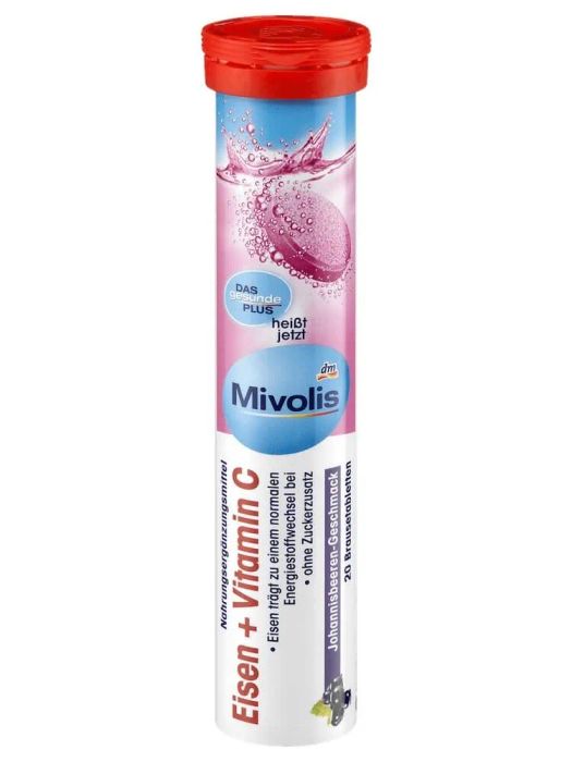 Hình ảnh chính hãng viên sủi Mivolis Eisen + Vitamin C - Góc nhìn bao bì