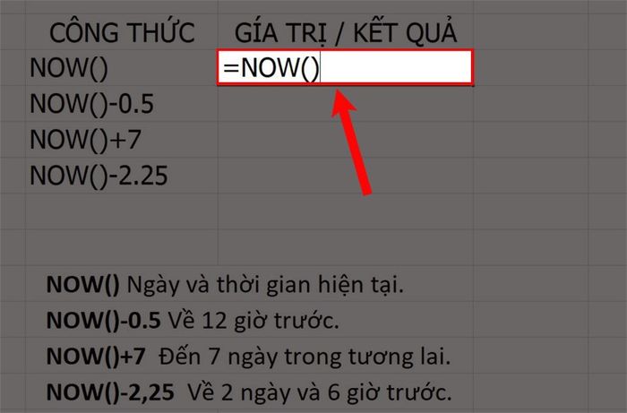 Hình ảnh minh họa ứng dụng thực tế của hàm NOW trong Excel