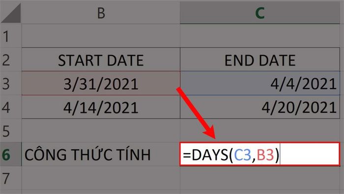 Minh họa ứng dụng hàm DAYS trong thực tế