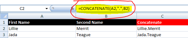 Minh họa cách sử dụng hàm CONCATENATE trong ghép nối dữ liệu