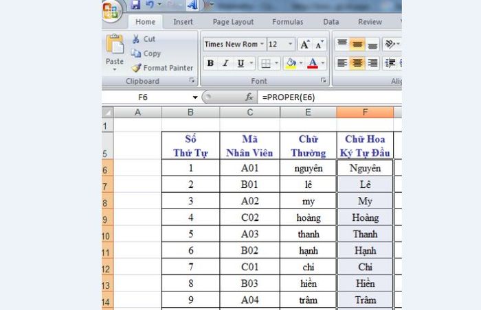 Hình ảnh minh họa ứng dụng thực tế của bộ hàm PROPER/UPPER/LOWER