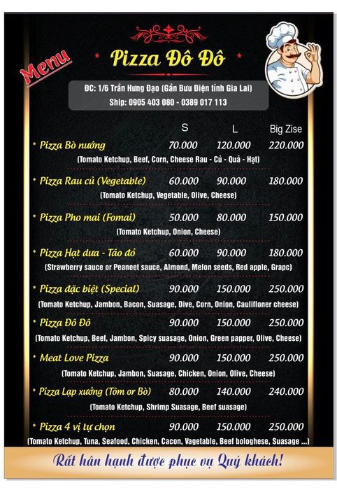 Hình ảnh đầy mê hoặc từ thực đơn Pizza ĐÔ ĐÔ