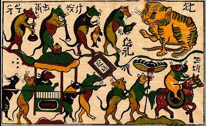 Hình ảnh sống động từ bức tranh 'Đám cưới chuột' - tác phẩm dân gian đầy tính giễu nhại