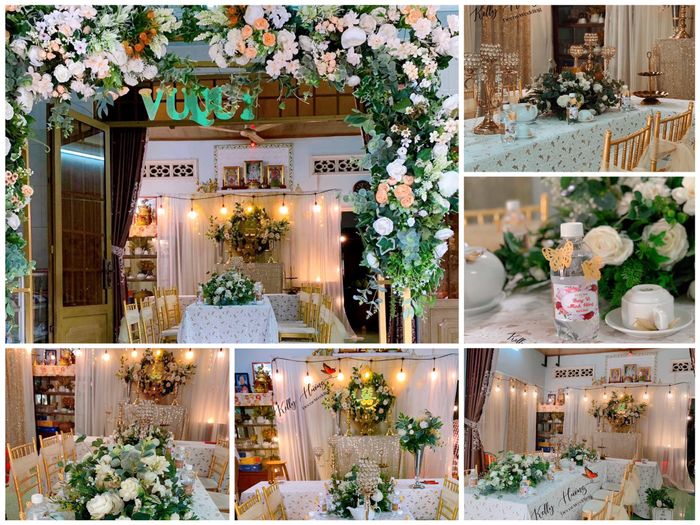 Hình ảnh ấn tượng về không gian tiệc cưới được thiết kế bởi Kelly Hương
