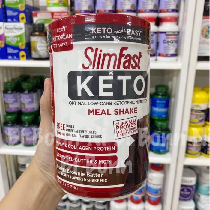 Hình ảnh Sữa bột giảm cân SlimFast Keto - Bao bì sang trọng với thông điệp sống khỏe Keto thông minh