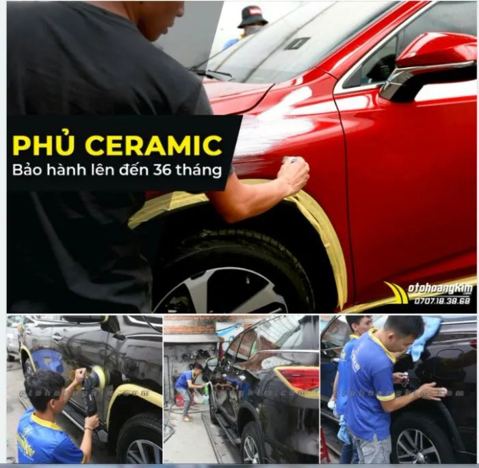 Hình ảnh quy trình phủ ceramic chuẩn tại Ô Tô Hoàng Kim