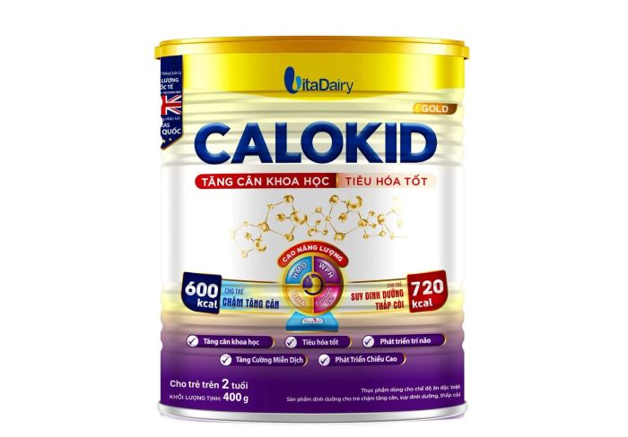 Hình ảnh minh họa sản phẩm sữa CALOKID Gold với thiết kế hiện đại và thu hút.