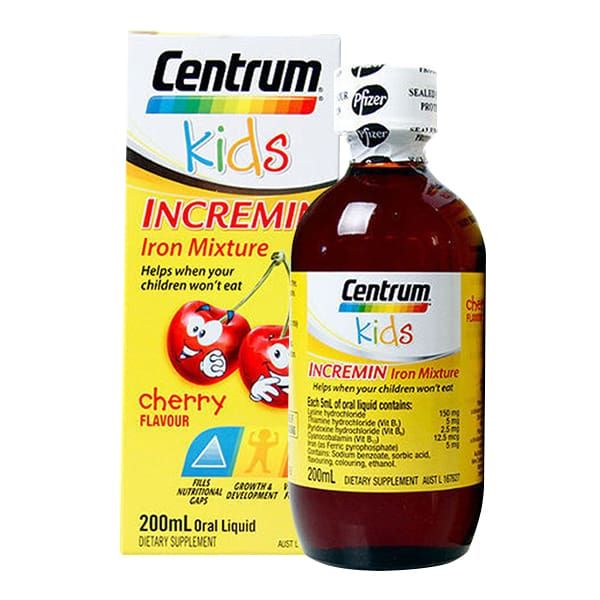 Hình ảnh Siro Centrum Kids Incremin Iron Mixture - Thiết kế chai màu xanh dương sang trọng với nhãn hiệu rõ ràng