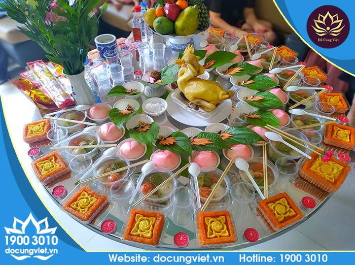 Hình ảnh mâm cúng thôi nôi nghệ thuật từ Dịch Vụ Đồ Cúng Việt